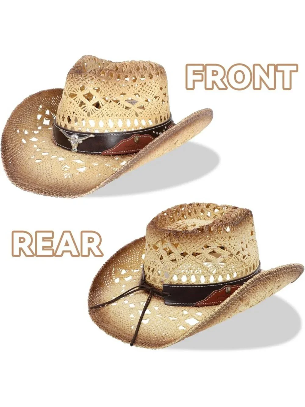 Men's Beige Elastic Closure Straw Wide with Shapeable Brim Western Cowboy Hat
